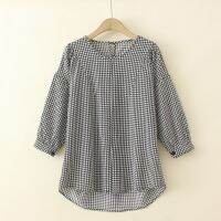 【มีไซส์ใหญ่】Plus Size Womens 3/4 Sleeve Plaid Spring Summer Shirts Oversized Vintage Fashion Female Tops