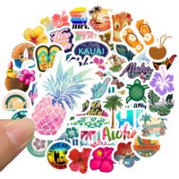 50pcs Hawaii Tropical Beach Summer Hibiscus Flower Cartoon Sticker For Laptop Computer Skateboard Luggage Helmet Toy Stickers