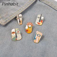 Pinhabit หมุดเคลือบรูปใบหน้าแบบแอบสแตรก,เข็มกลัดโลหะรูปใบหน้ารูปทรงเรขาคณิตทันสมัย