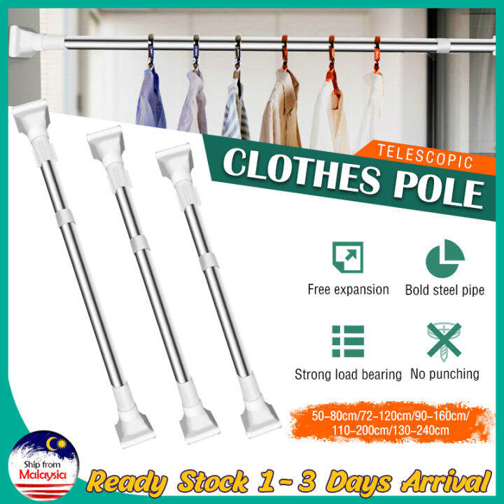 No Punching Telescopic Rod Stainless Steel Household Bedroom Curtain Rod Clothes Rail Bathroom