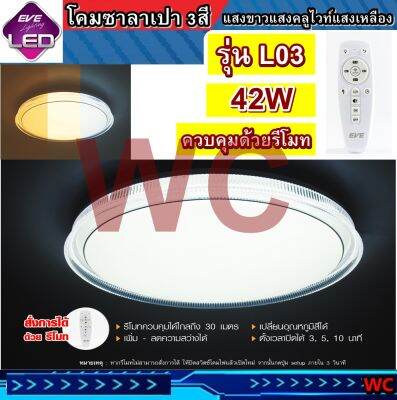 โคมเพดานแอลอีดี เปลี่ยนสีได้ 3สี 42W LED Ceiling L03 แสงขาว แสงคลูไวท์และแสงเหลือง หรี่แสง เปิด-ปิด ด้วยรีโมท