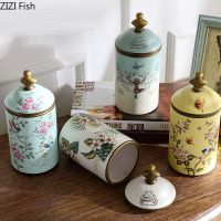 Chinese Ceramics Candy Jars with Cover Storage Jar Sugar Bowl Antique Pattern Jewelry Container Organizer Rustic Home Decor