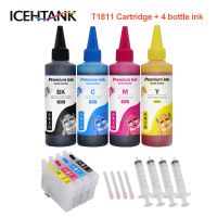 ICEHTANK เครื่องพิมพ์4X100ml หมึกเติมสี + หมึก T1811ตลับหมึกสำหรับ Epson การแสดงออกที่บ้าน XP 102 202 205ตลับหมึกเครื่องพิมพ์302