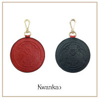 [Kwankao] KK Leather calf keychain (Red-Black) พวงกุญแจหนังลูกวัวแท้ สีแดง-ดำ ปั๊มลาย KK