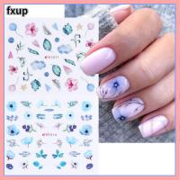 FXUP ทำเล็บมือแบบ DIY ดอกสติ๊กเกอร์กาวสีน้ำ3D สติกเกอร์เล็บสีม่วงสีฟ้า