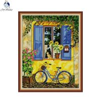 ♘ↂ Joy Sunday Outside the Window Printed Fabric Cross Stitch Embroidery Complete Kit DMC Threads Handiwork Hobby Handicraft Decor