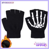 SYBOOKS เรืองแสง เรืองแสงในความมืด ยืด Skeleton Skull Winter Mittens Warm Grip ถุงมือไร้นิ้ว