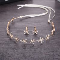 Luxury Hair Jewelry Starfish Crystal Bride Tiaras Wedding Hair Accessories headdress Gold Color Headbands Ribbon Chain Gift