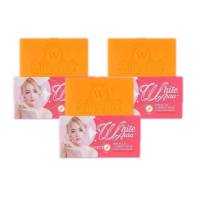 สบู่ไวท์ออร่า แท้ เเพคเกจใหม่ White aura miracle carrot soap ปริมาณ 160 g ก้อนใหญ่   ( 3  ก้อน )