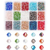 1500 Pcs 4mm Faceted Bicone Rondelle Glass Beads Briolette Crystal Czech Spacer Beads 15 AB Colors for Jewelry Making