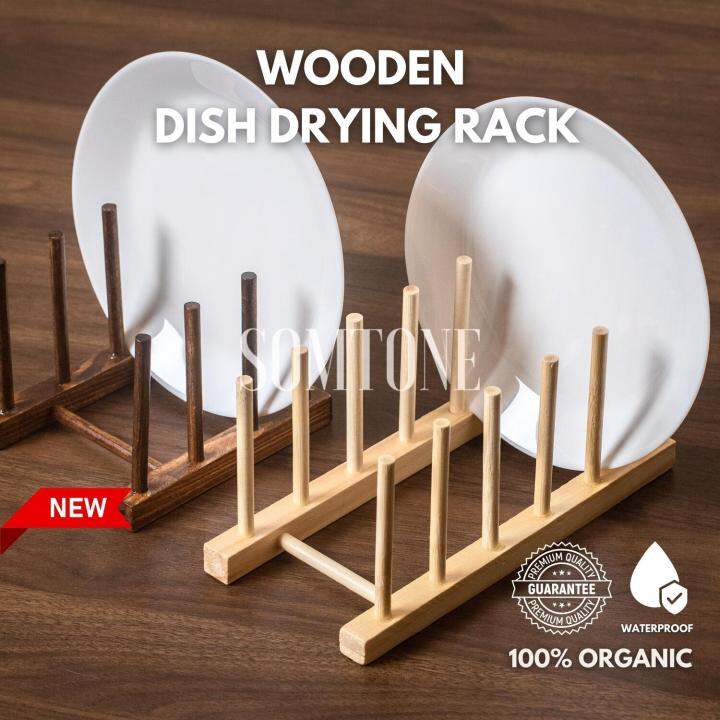 Premium Wood Dish Drying Rack Plate Holder, Kitchen Organizer Tableware