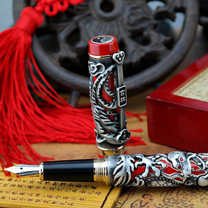 jinhao-noblest-dragon-and-phoenix-red-and-grey-fountain-pen-crystal