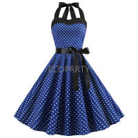 2023ใหม่เซ็กซี่สีแดง polka dot ชุดผู้หญิง vintage swing halter เข็มขัด50s 60s rockabilly prom party dresses r feminino vestidos