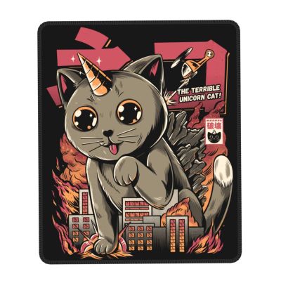 Flaming Catzilla Feline Cat Gaming Mouse Pad Anti-Slip Rubber  Lockedge Mousepad Office Japanese Kaiju Monster Mouse Pads Mat