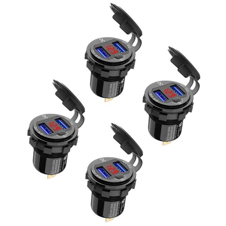 4x-quick-charge-3-0-dual-12v-usb-car-charger-aluminum-socket-with-switch-button-and-red-digital-voltmeter-waterproof