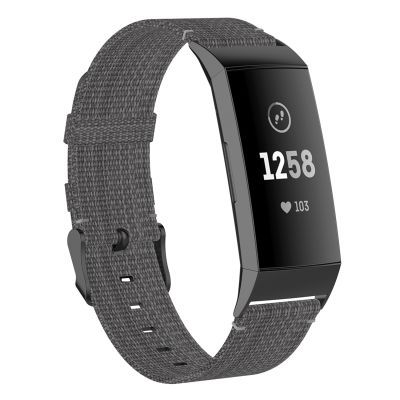 สำหรับ Fitbit Charge 4/ชาร์จ3 /Charge 3 SE สายสำรองผ้าเดนิมหัวเหล็กกล้าไร้สนิมเกรน (แถบสีแดง)