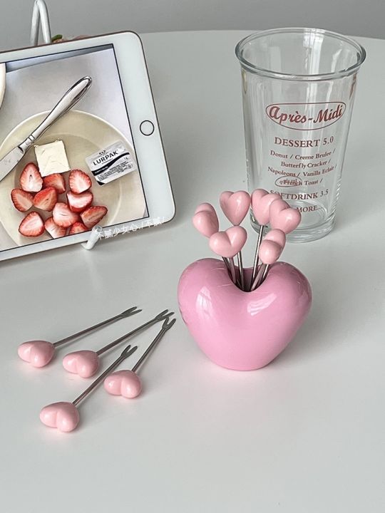 durable-and-practical-muji-not-tired-girl-heart-pink-love-fruit-fork-set-fruit-sign-stainless-steel-home-cake-small-fork-home