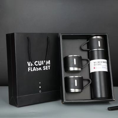 Mug Set A Cup of Three Lids Full Steel Lid Set Box Gift Insulation Cup Stainless Steel Handbag 304 Portable Vacuum Cup