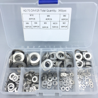 สแตนเลสแบนแหวนปะเก็นธรรมดา Assortment Kit 360PCS/BOX M2-M10 Spacers Kit Screw Bolt Fastener Metalwork-Zkeir