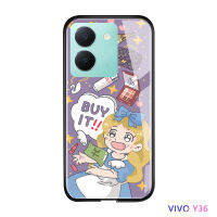 Volans Y36 Vivo Y36 5G น่ารักๆครั้งการช้อปปิ้งที่มีความสุขสุดหรูปลอกเคสประกบหลังแบบแข็งกระจกเทมเปอร์เคสมันวาว