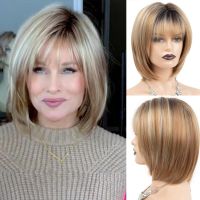 【jw】☎  Womens Fashion Bob Wig Short Blonde Wigs Resistant Synthetic Ombre Hair for