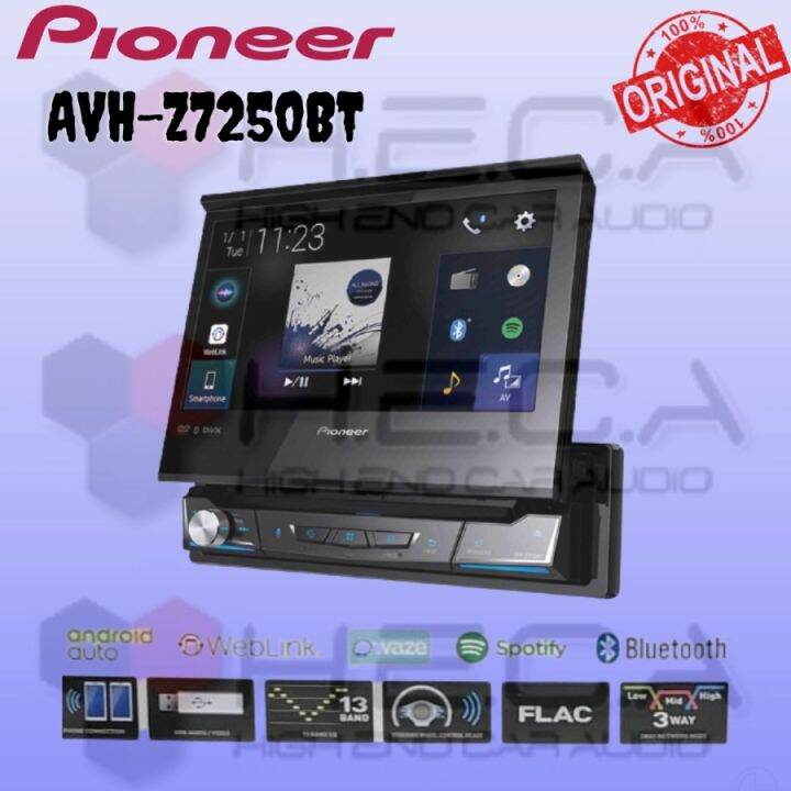 Pioneer AVH-Z7250BT Single Din Motorized 7" Layar Head Unit Audio Tape ...