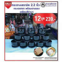 กระถางต้นไม้เซรามิค 2.2 นิ้ว ทรงจอกชา พร้อมจานรอง สีดำเงา ยกเซต 12 ชุด 239.-