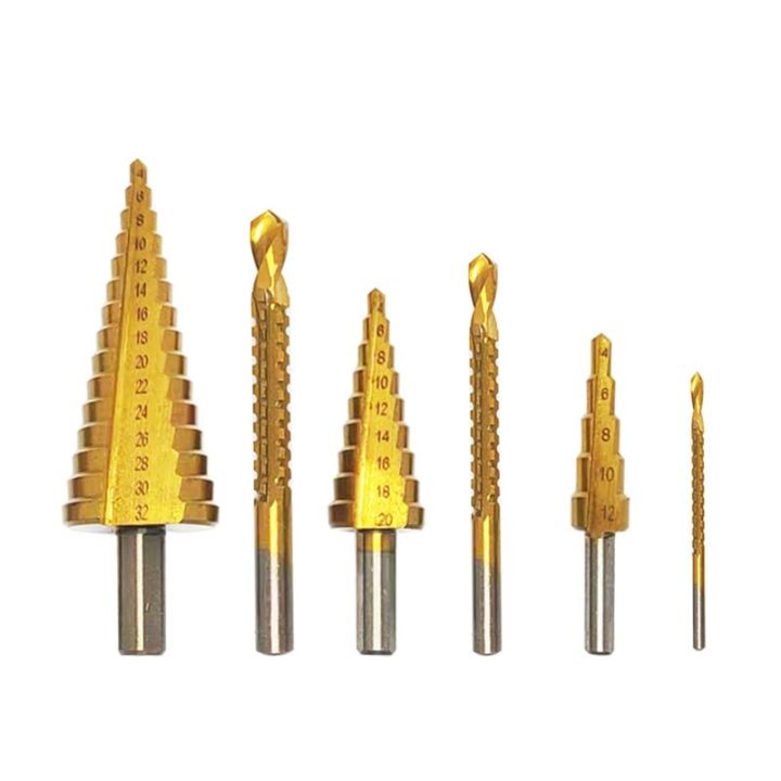step-sawtooth-drill-6pcs-triangular-shank-titanium-plated-straight-slotted-slotted-pulled-slotted-pagoda-sawtooth-drill-set