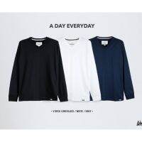 COD  ❆ 10.10. SALE   เสื้อยืดแขนยาว V neck คอวี (จั้มแขน) รุ่น Classic สีกรม ดำ ขาว  TLBV✩