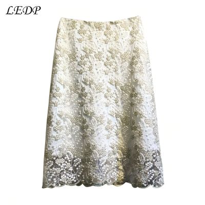 【CC】☃  LEDP Boho Flowers Knee-Length A-LINE Embroidery Skirts New Fashion Floral Mesh Skirt