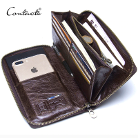 Genuine Leather Men Clutch Wallet nd Male Card Holder Long Zipper Around Travel Purse With Passport Holder 6.5" Phone Case