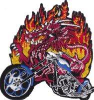 iron on patch Embroidery Dragon Fire Flame Biker Horror 9x8.5 cm มังกร เปลวไฟ ผี โปรโมชั่น ตัวรีด เย็บติดผ้าประเทศไทย โลโก้ปัก มีกาวสำหรับรีด ตกแต่งเสื้อผ้า