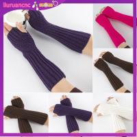 LIURU Winter Thick Warm Elastic Long Knitted Gloves Candy Color Arm Warmers Fingerless Mittens