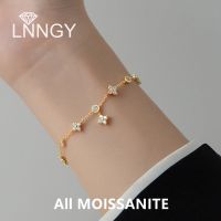 Lnngy Moissanite Bracelet With Certificate 925 Sterling Silver Four-Leaf Flower Adjustable Chain Bracelets For Women 2023 Trend