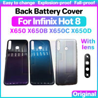 เคสกระจกฝาหลังปิดโทรศัพท์ด้านหลังสำหรับ INFINIX ร้อน8 X650 X650C X650B X650D กระจกเลนส์กล้องถ่ายรูปประตูกระจกฝาหลัง