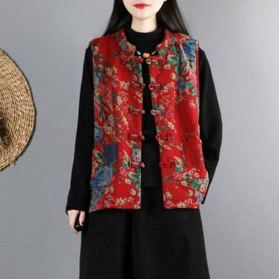 Hanfu สไตล์ประจำชาติจีนเสื้อเสื้อแจ็คเก็ตเสริมไหล่ผู้หญิง,เสื้อ Hanfu เสื้อกั๊กสีแดงฤดูใบไม้ผลิวินเทจสไตล์ตะวันออกที่สง่างาม