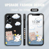 เคสโทรศัพท์สำหรับ OPPO A18 A38เคสโทรศัพท์ลายการ์ตูนหมีและกระต่าย,เคสป้องกันกล้องคลุมทั้งหมดปลอกซิลิโคนน้ำรูปแบบขอบสี่เหลี่ยม