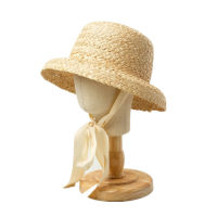 Wholesale Girls Summer Sun Hats With Long Ribbon Child Flat Raffia Beach Hat Kids UV Straw Bucket Hat Beach Accessories