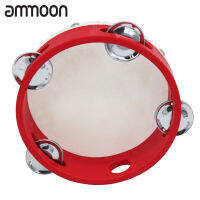 ammoon กลองขนาด6/8/10นิ้ว,แทมโบลีนมือพร้อมโลหะแถวเดียว8ชิ้นฉิ่งโลหะกลองหนังแกะเครื่องดนตรีทิมเบรอลสำหรับร้องเพลง