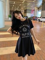 เสื้อผ้าแฟชั่นสำหรับสุภาพสตรี Temperament is popular this year to collect waist letters dress female senior feeling sweet spice T-shirt short sleeve dress skirt in the big code