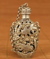 ℡▦∈ Chinese Old tibetan silver Hand Carved Gold fish Statue Snuff Bottle noble gift