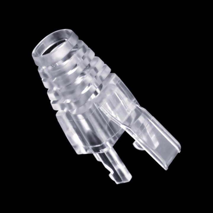 booming-huilopker-mall-cncob-100pcs-cat6-rj45-ethernet-connector-cover-pc-double-buckle-claw-โปร่งใสสายป้องกันรูรับแสง6-7mm