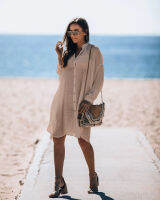 Beach Shirt Slubbed Fabric Loose Sun Protection Dress Holiday Blouse Beach Cover Ups