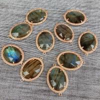 5 PCS Faceted Natural Labradorite CZ Connectors Oval Shape Pendant For DIY Jewelry