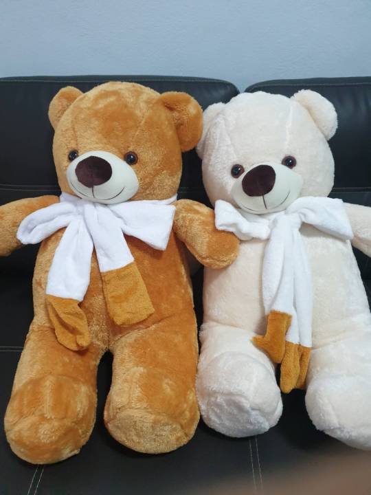 หม๊ผูกโบว์ผ้าพันคอ-ตุ๊กตาหมี-ตุ๊กตาหมีผ้าพันคอ-ขนาด-70-cm-พร้อมส่ง-ผลิตในประเทศไทย-narakdolly
