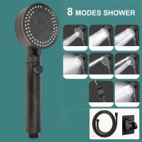 Zloog 8 Modes High Pressure Shower Head with Stop Button Silver Black Showers Water Saving Showerhead Bathroom Accessories Showerheads