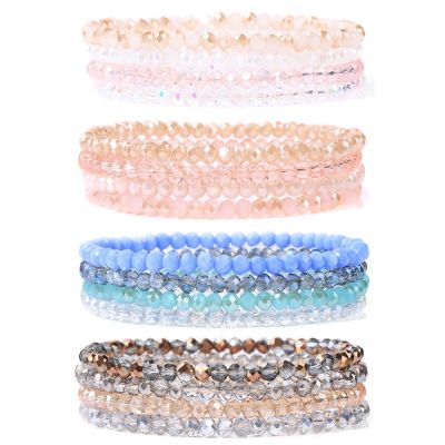 4Pcs/Set Crystal Bracelets For Women Girls Natural Stone Beads Bracelets Grey pink White blue series Crystal Fashion Jewelry