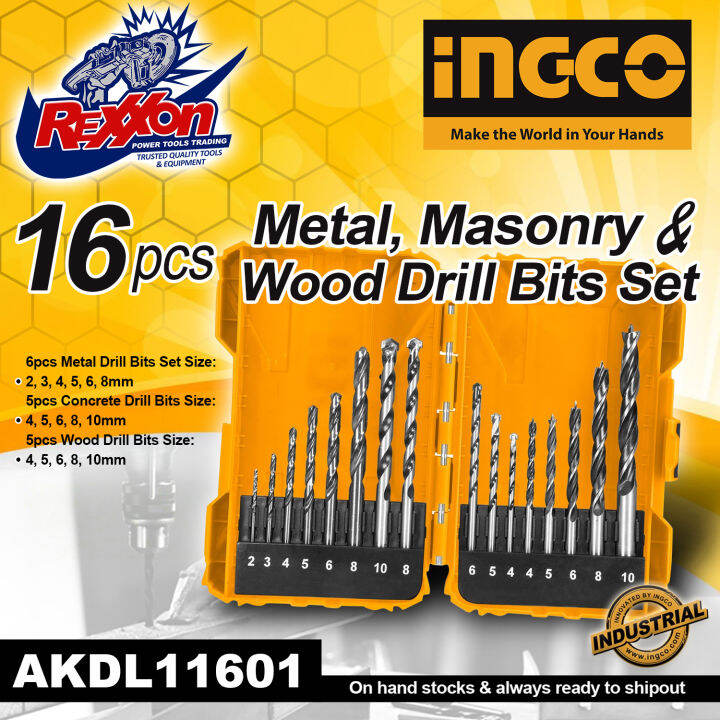 INGCO 16pcs Metal, Masonry and Wood Drill Bits Set AKDL11601 Rexxon