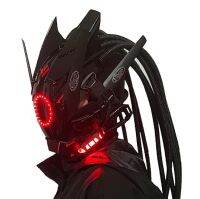 หน้ากาก Cyberpunk บทบาทเล่นไฟกลมสีแดงนำยาวถักเปียเทศกาลดนตรีของขวัญสำหรับปาร์ตี้ฮาโลวีน Aa. A6