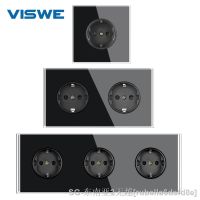 VISWE Electrical Outlets 16A 250V Black Full Mirror Crystal Tempered glass socket EU Wall Socket home